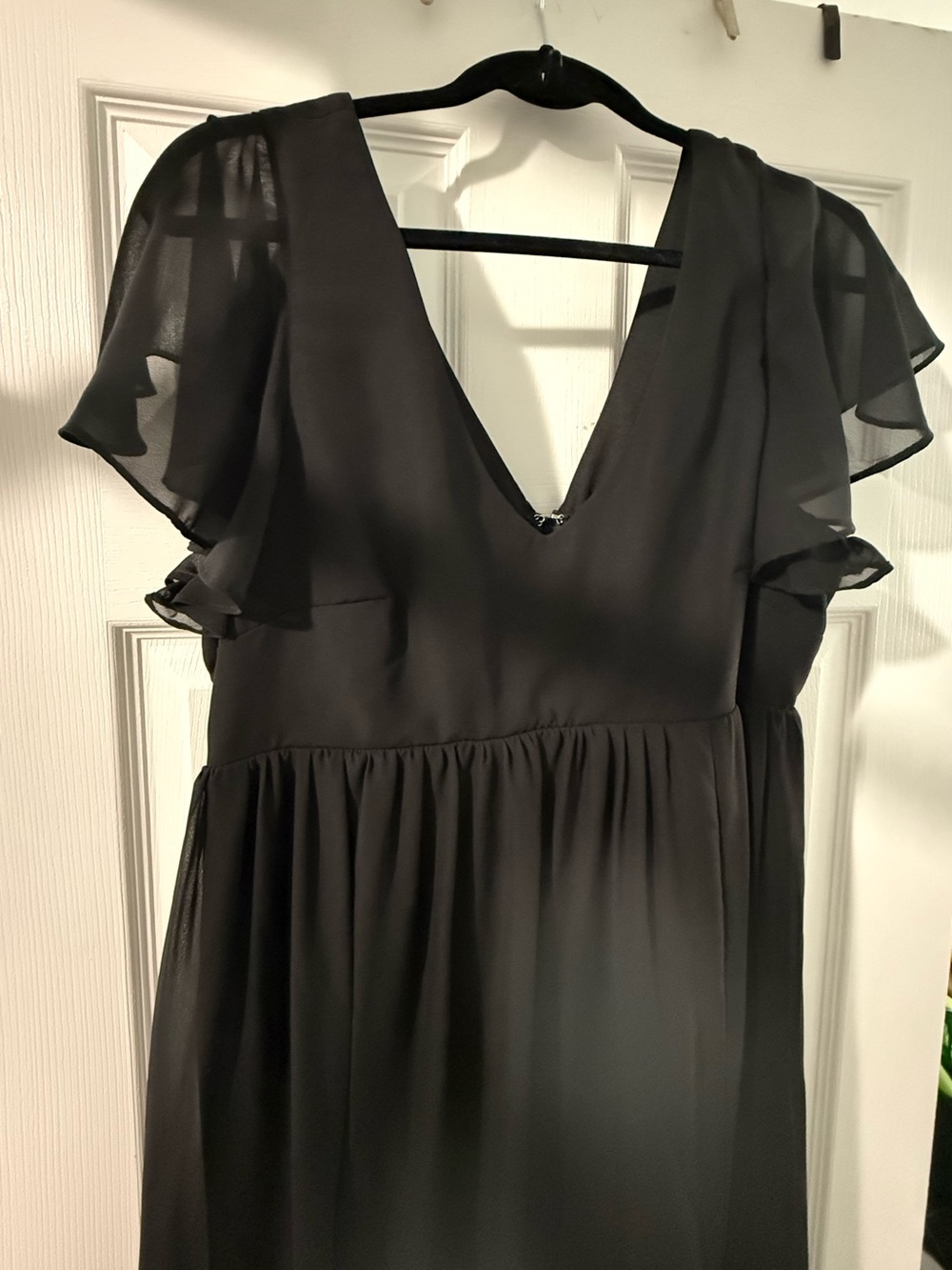 Birdy Grey Black V-Neck Midi Dress with Flutter Sleeves